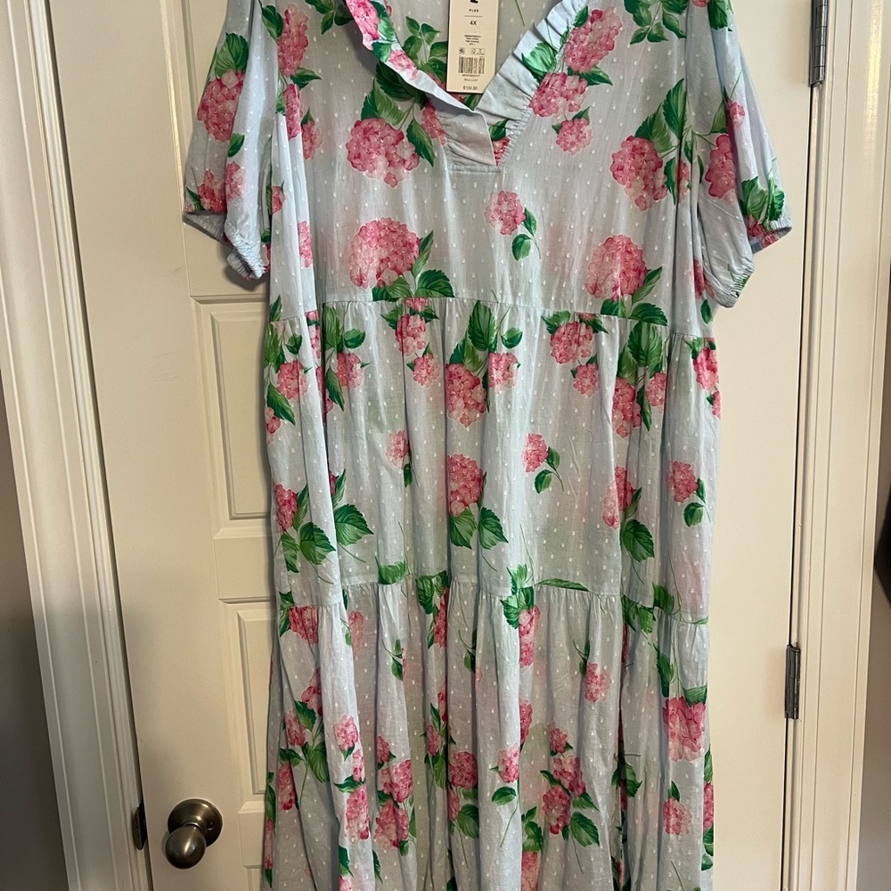 Crown & Ivy Pink and Green Flutter Sleeve Midi Sundress